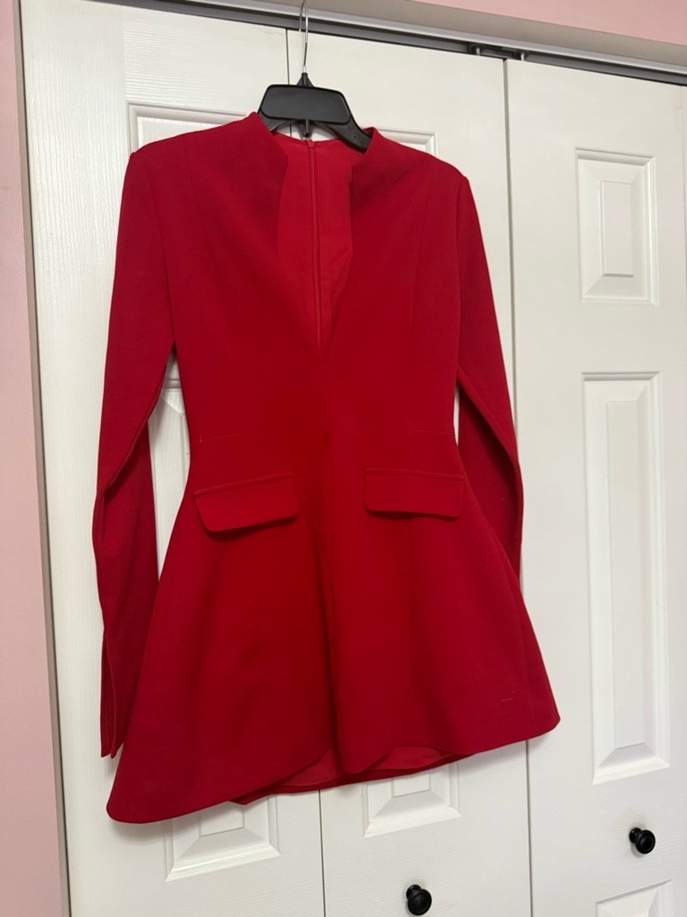 La Femme Red Peplum Top with Long Sleeves